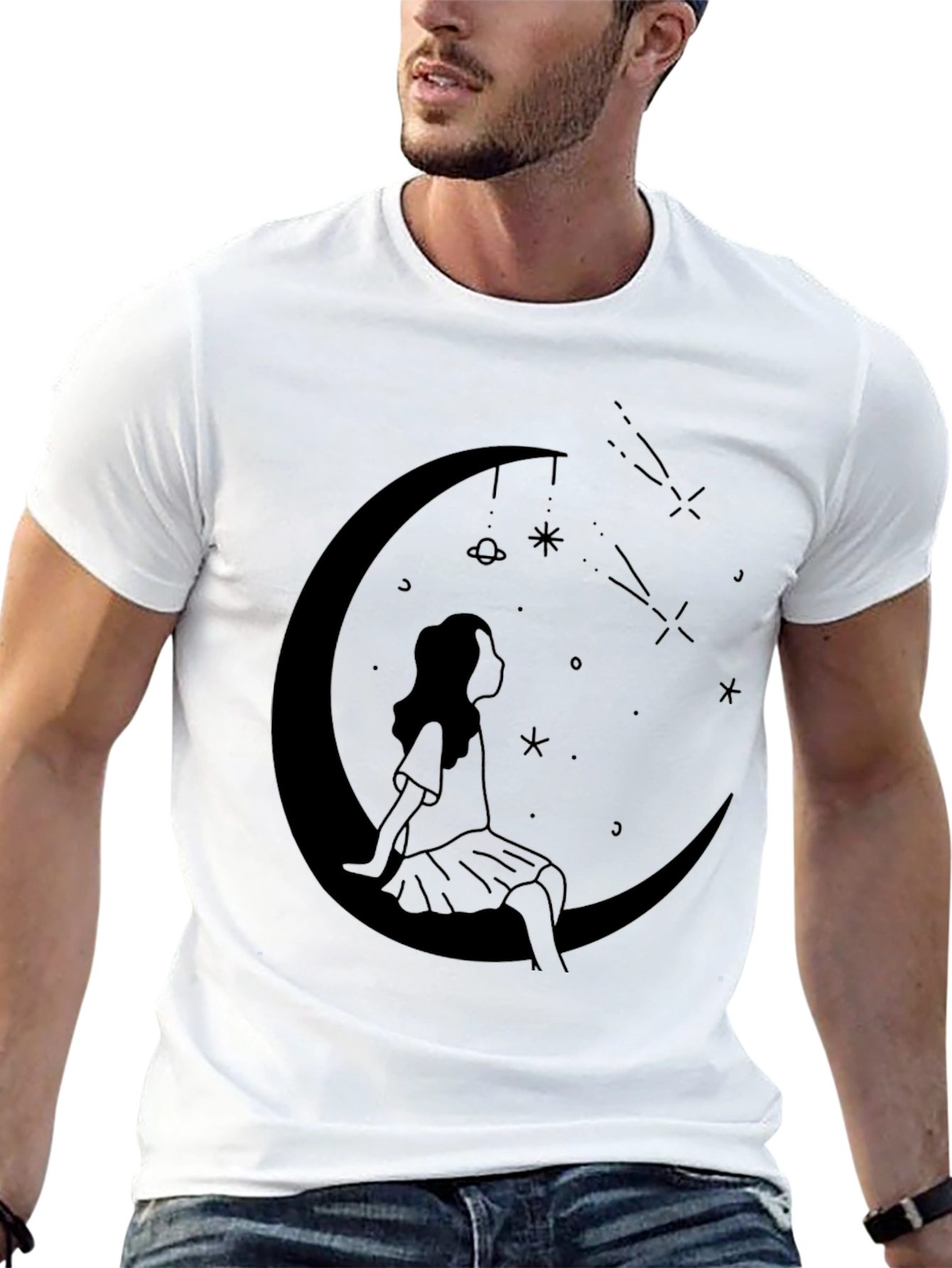 Celestial Dreams Black T-Shirt - Moon Child Design