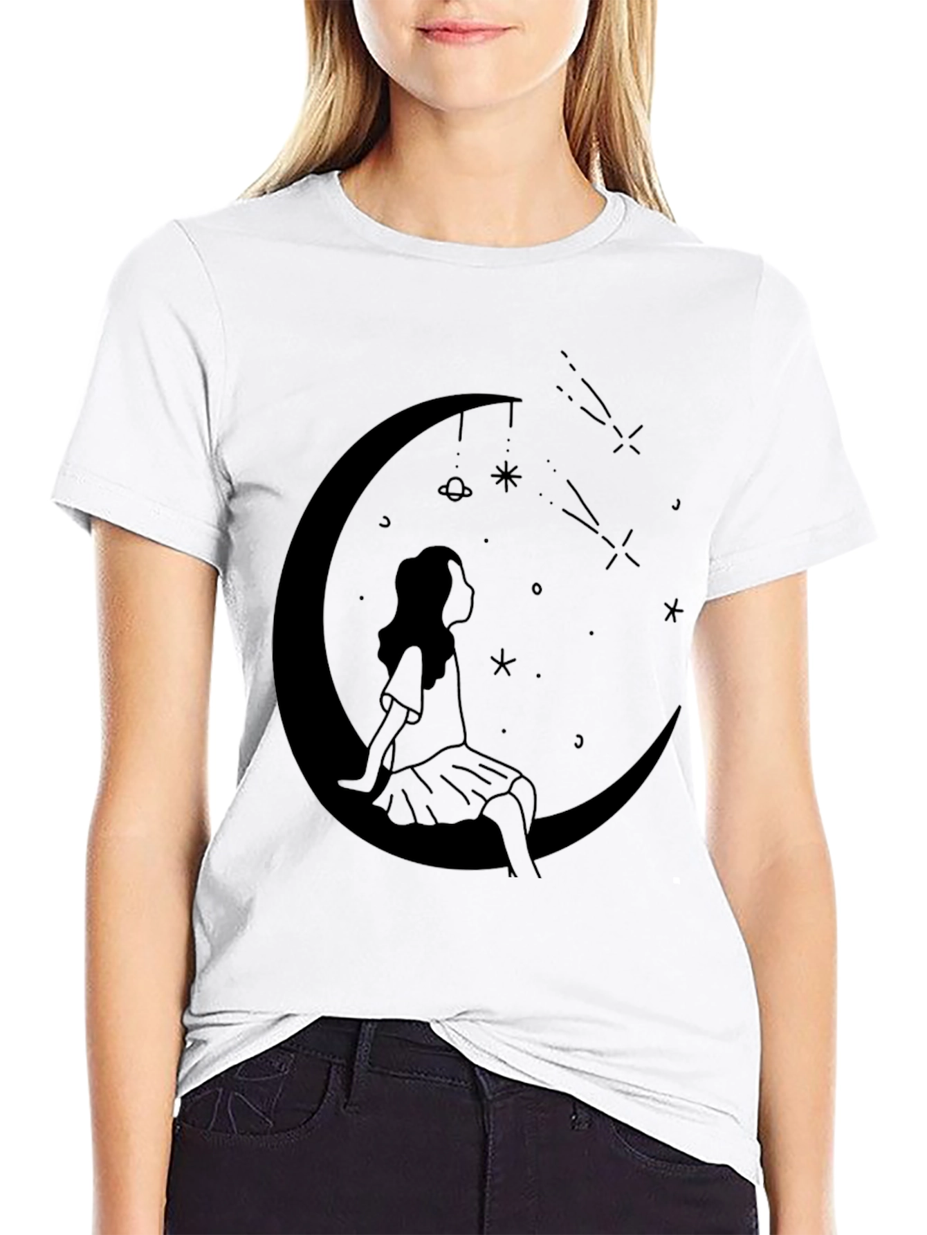 Celestial Dreams Black T-Shirt - Moon Child Design