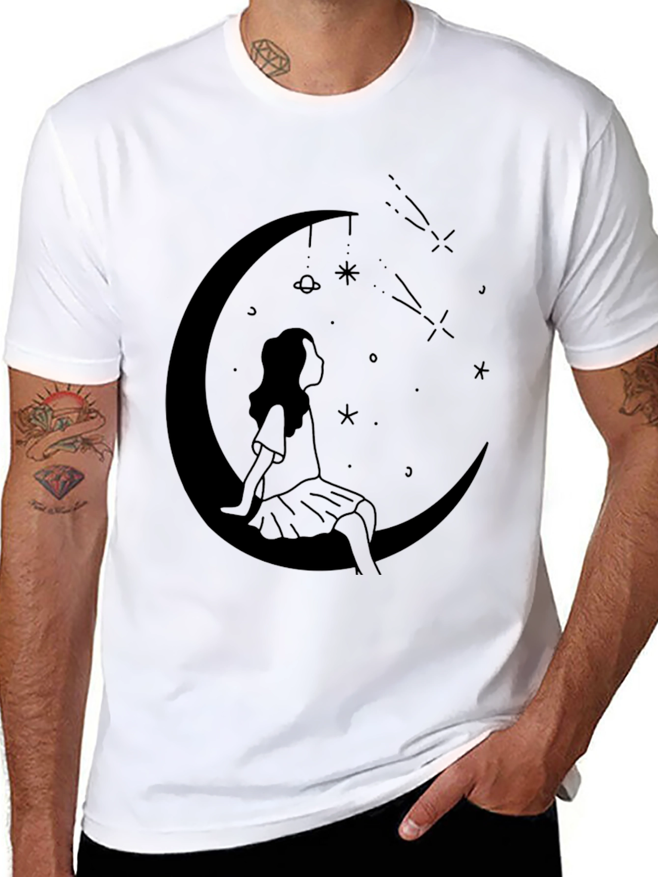 Celestial Dreams Black T-Shirt - Moon Child Design
