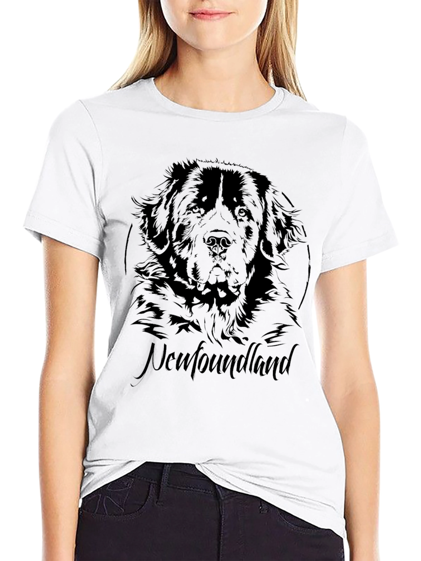 Newfoundland Dog Graphic Print Black T-Shirt