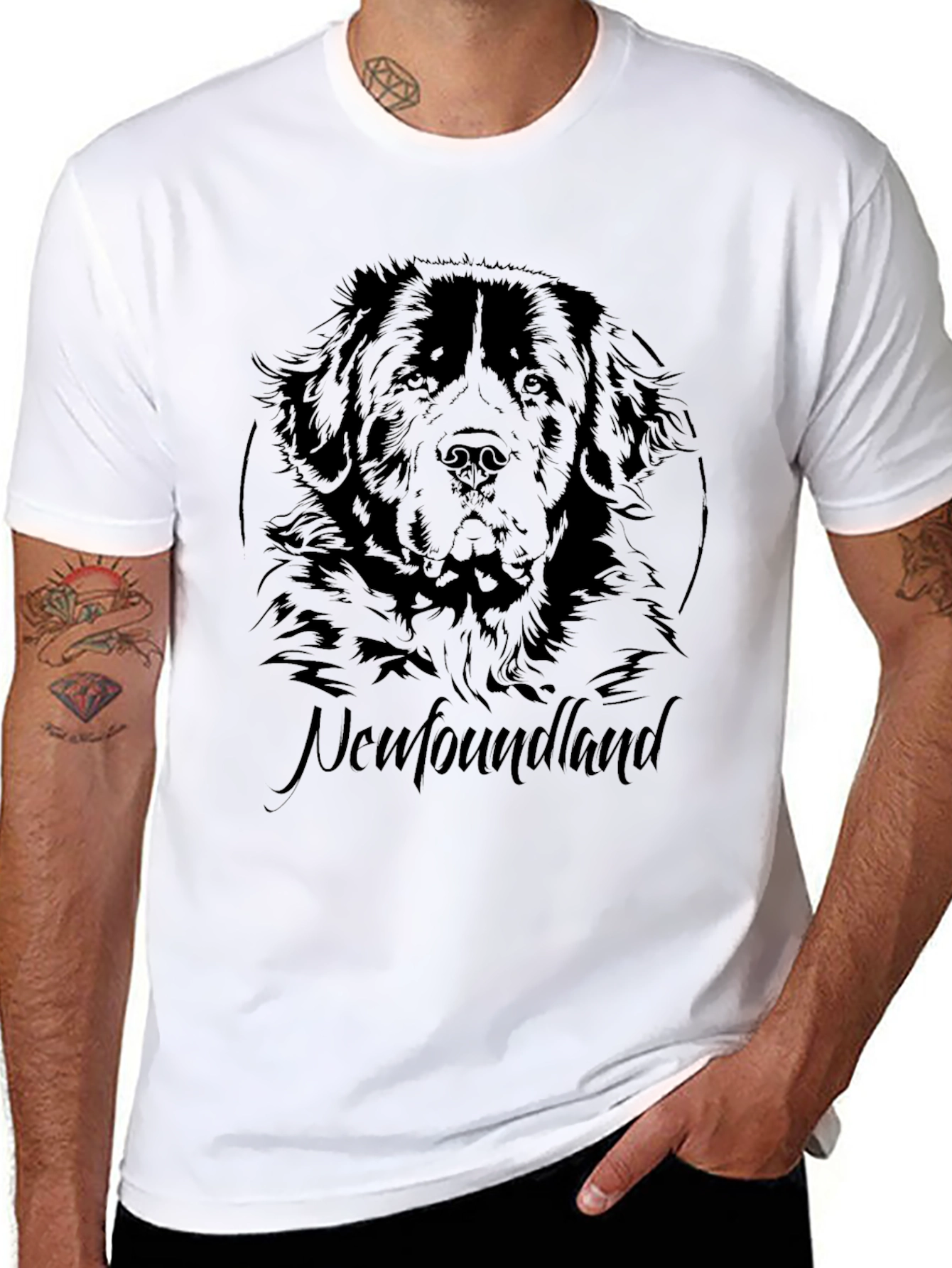 Newfoundland Dog Graphic Print Black T-Shirt