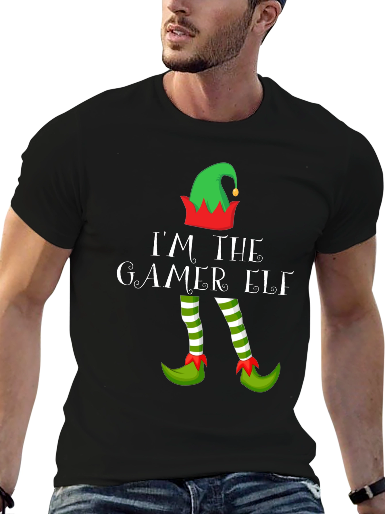 Gamer Elf Christmas Graphic Tee - Holiday Gaming Apparel