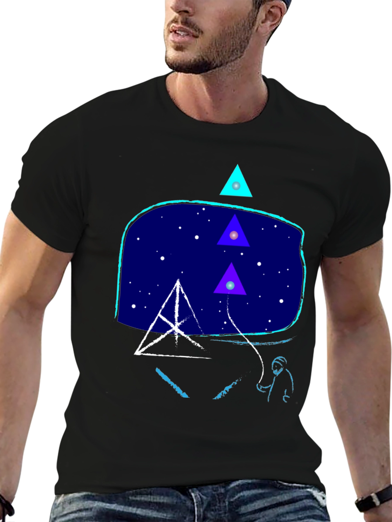 Geometric Graphic Print Mens Black T-Shirt