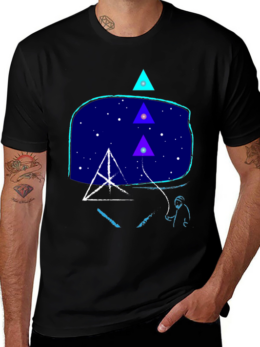 Geometric Graphic Print Mens Black T-Shirt