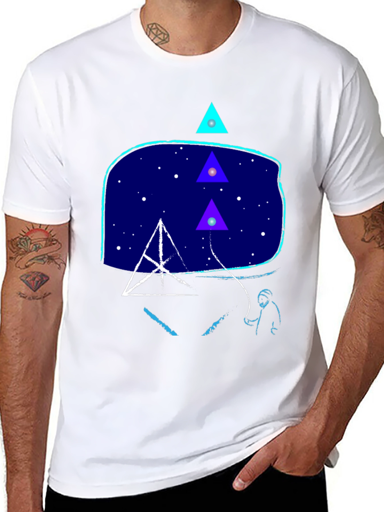 Geometric Graphic Print Mens Black T-Shirt
