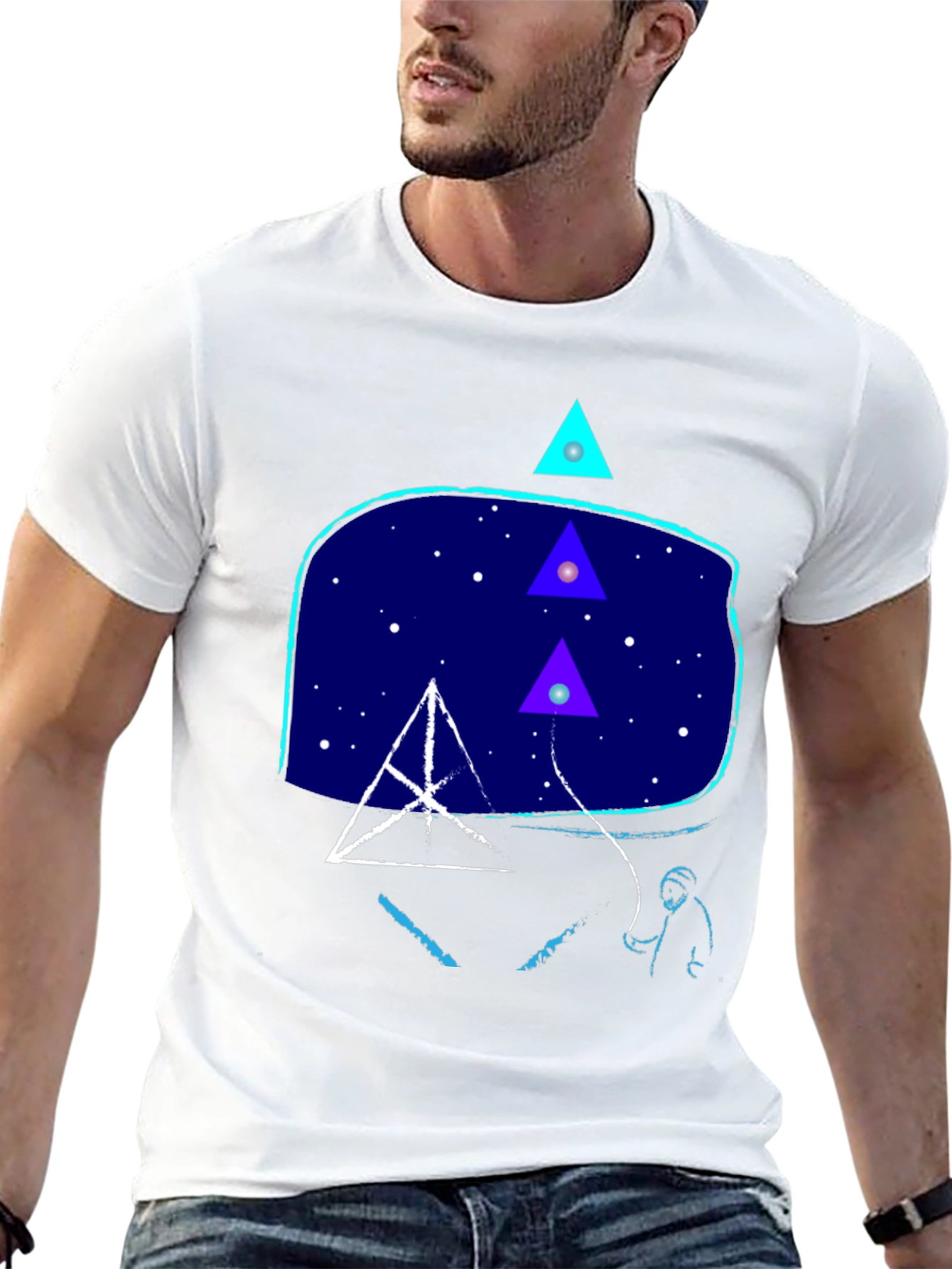 Geometric Graphic Print Mens Black T-Shirt