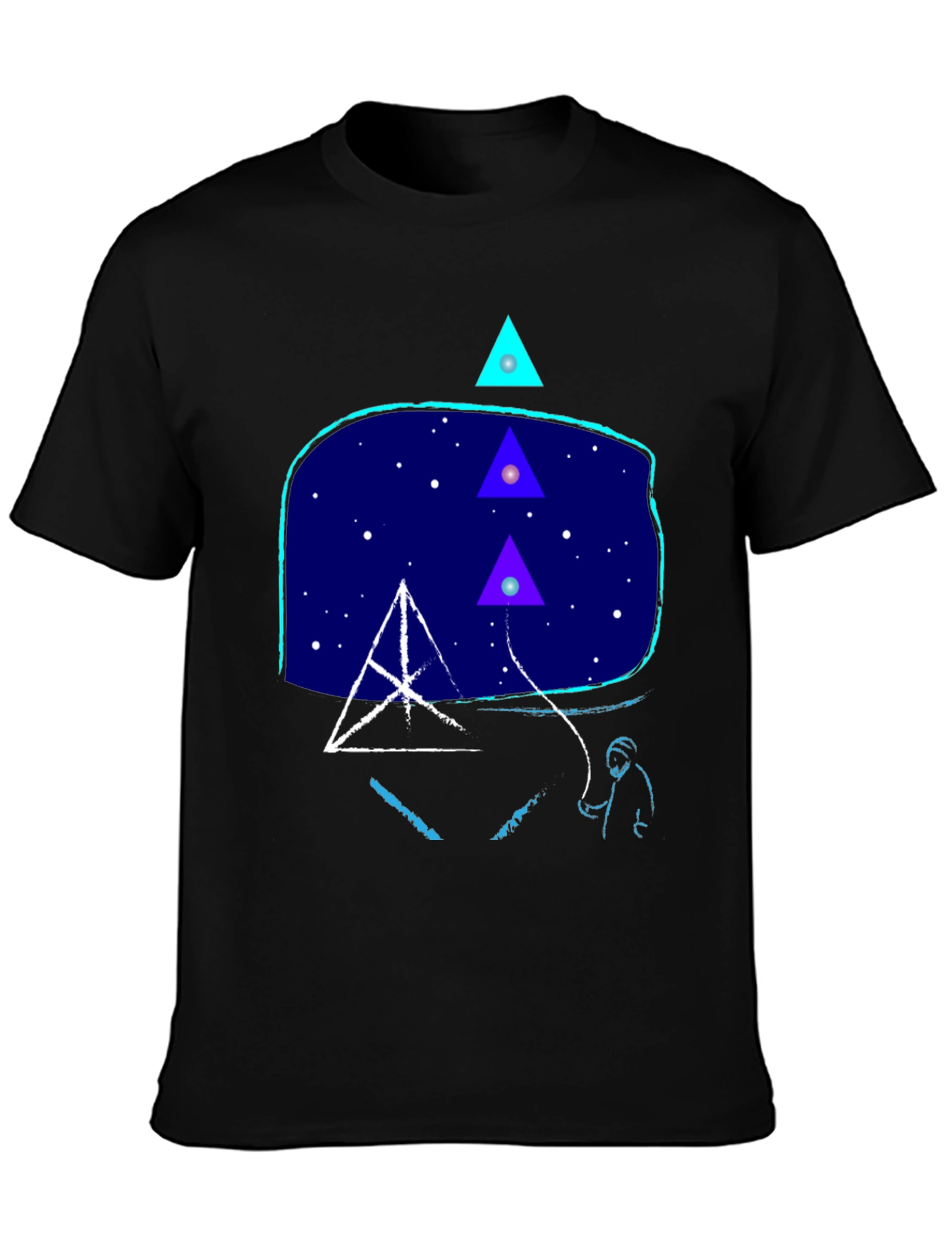 Geometric Graphic Print Mens Black T-Shirt