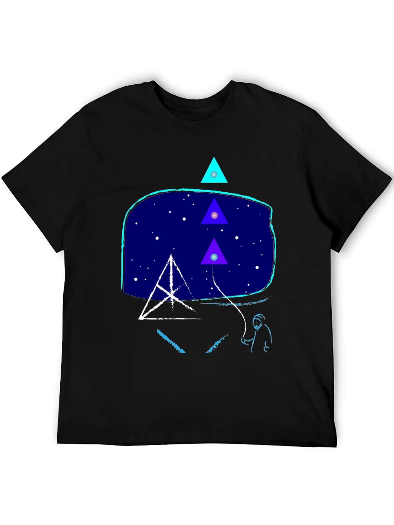 Geometric Graphic Print Mens Black T-Shirt