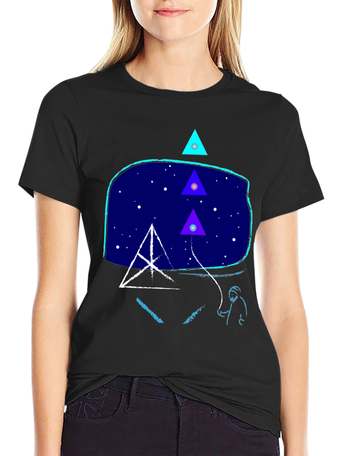 Geometric Graphic Print Mens Black T-Shirt