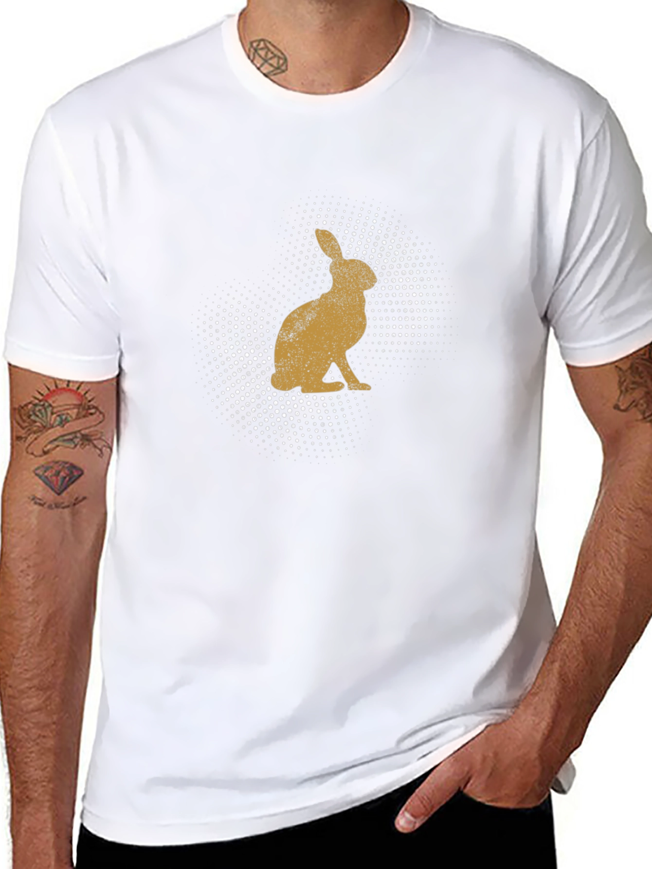 Mens Rabbit Print Black Crew Neck T-Shirt