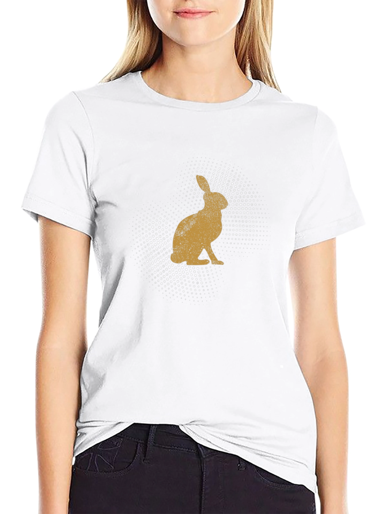 Mens Rabbit Print Black Crew Neck T-Shirt