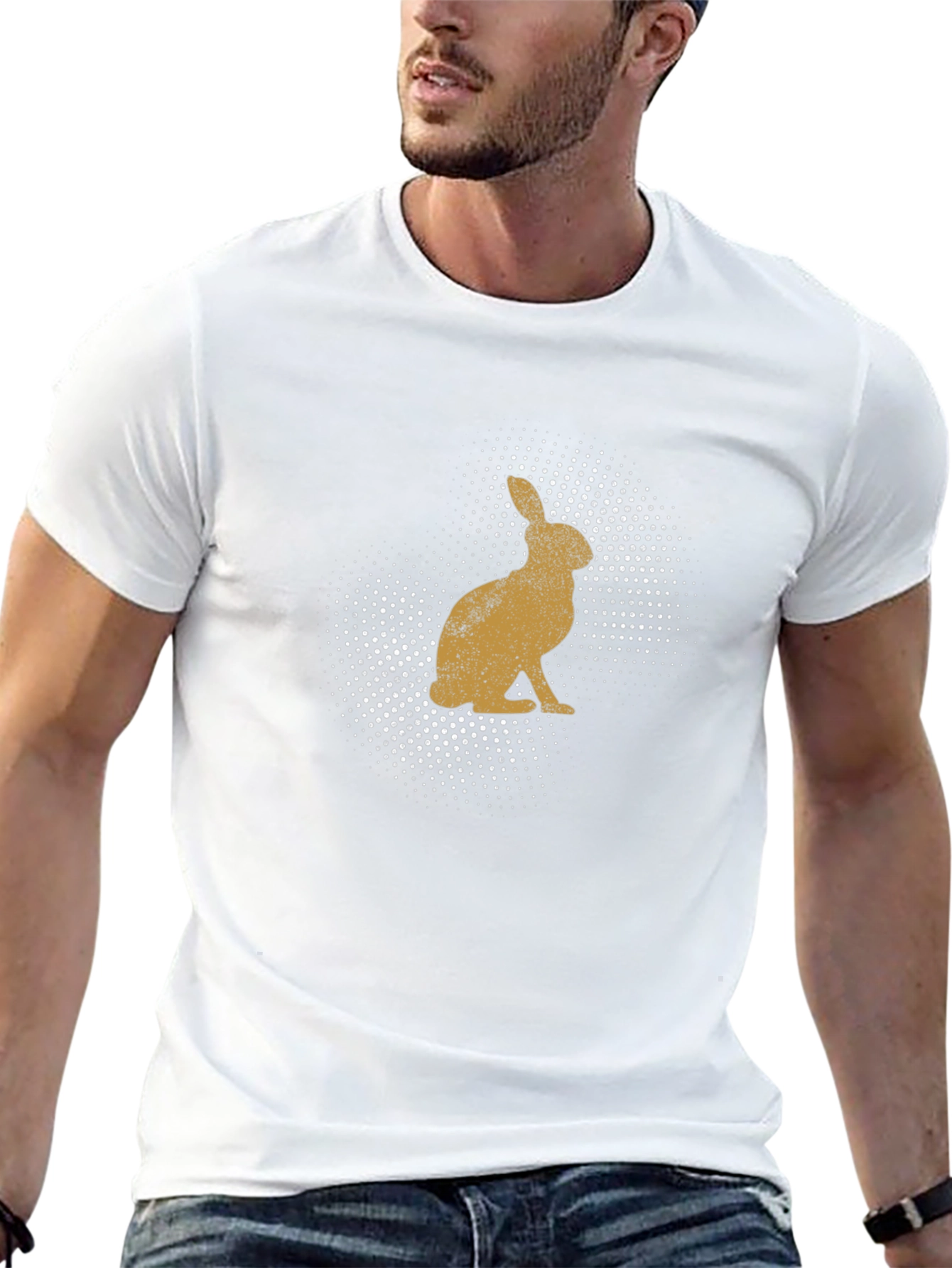 Mens Rabbit Print Black Crew Neck T-Shirt