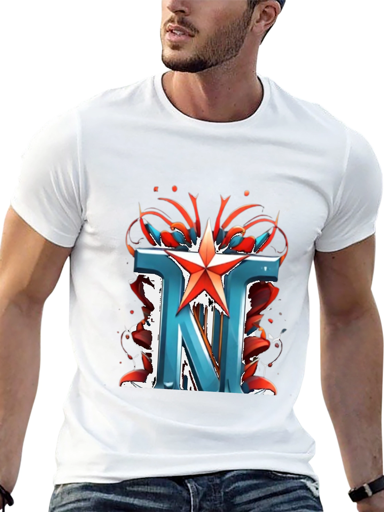 Letter N Star Graphic Black T-Shirt
