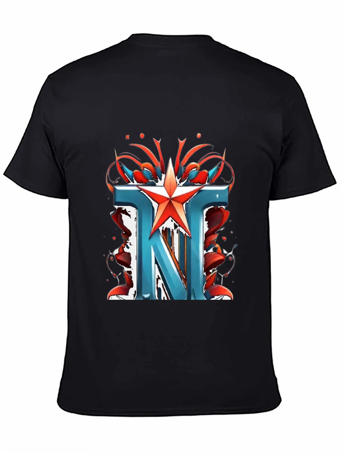 Letter N Star Graphic Black T-Shirt