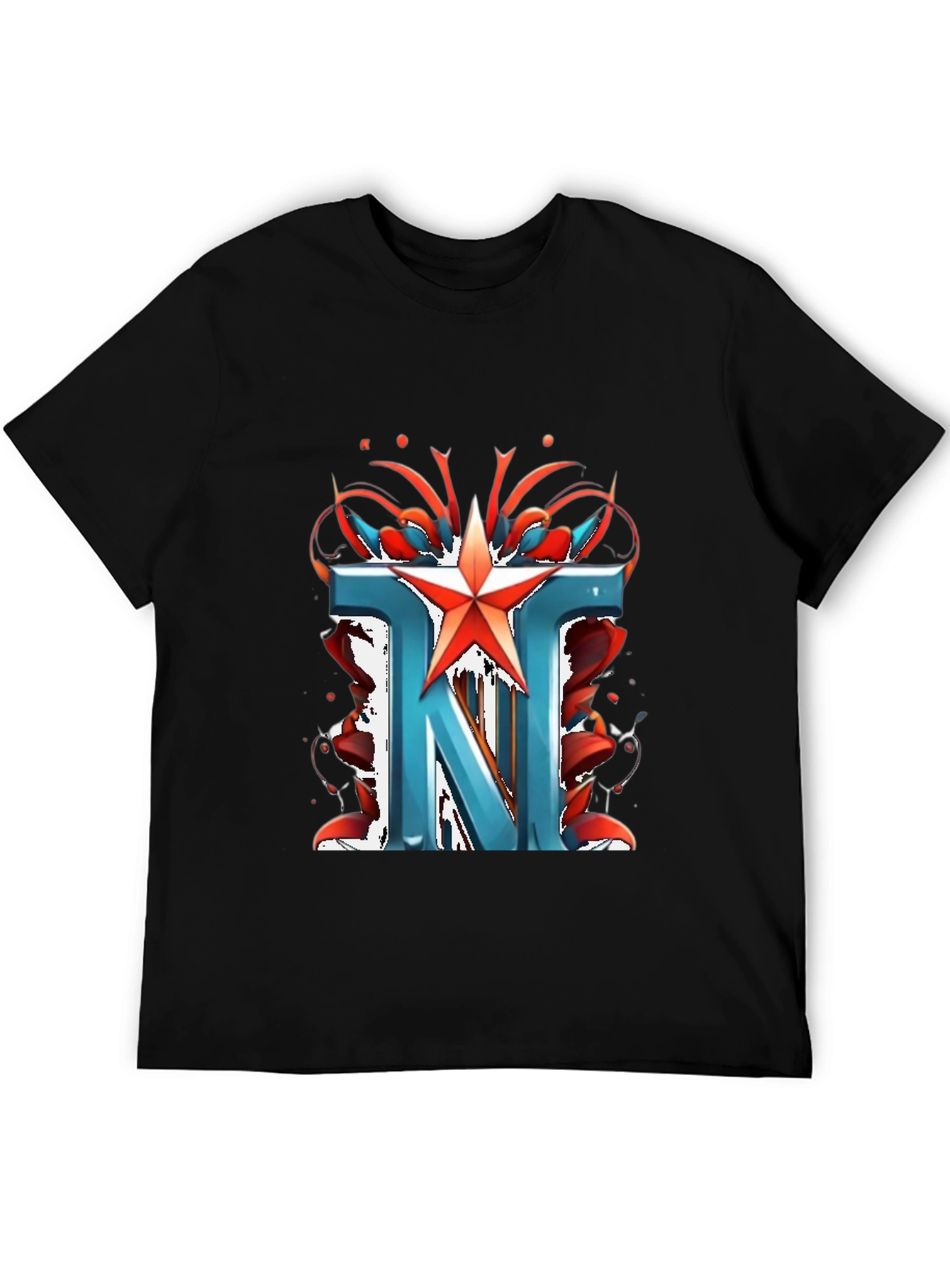 Letter N Star Graphic Black T-Shirt