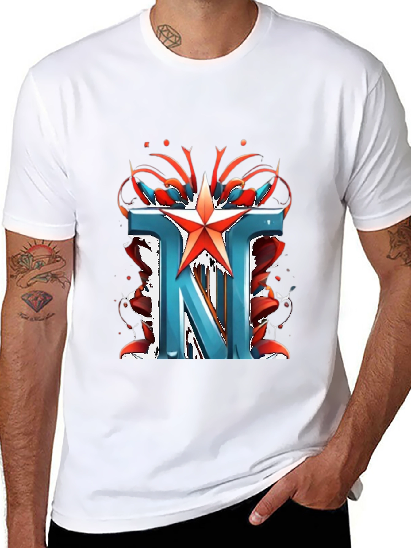 Letter N Star Graphic Black T-Shirt