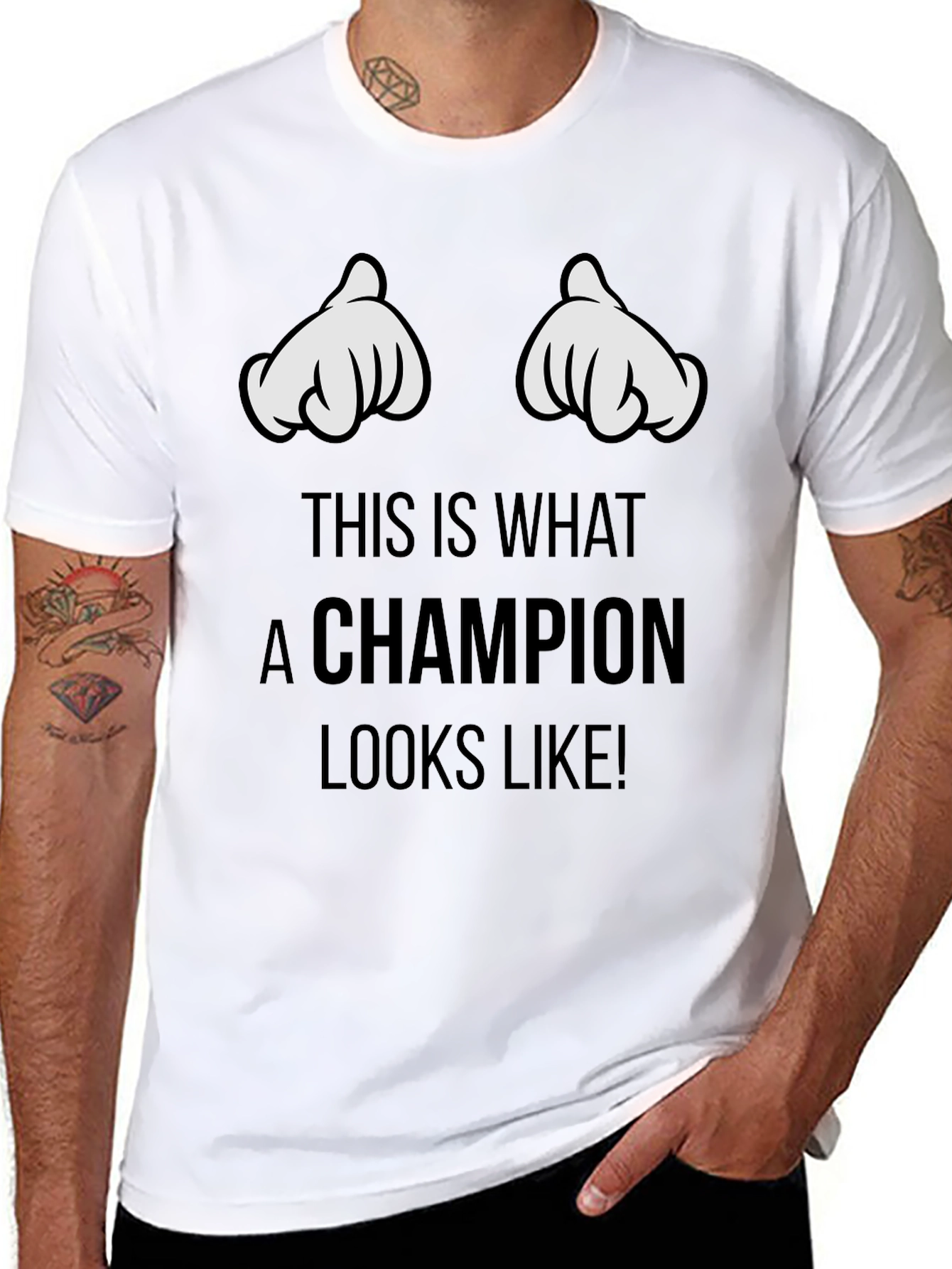 Champion T-Shirt with Cartoon Hands Design