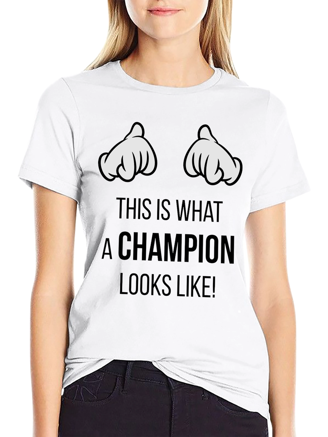 Champion T-Shirt with Cartoon Hands Design