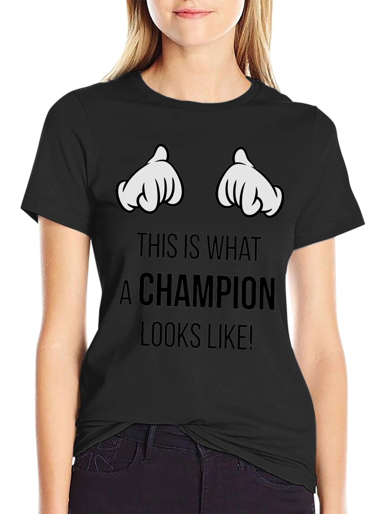 Champion T-Shirt with Cartoon Hands Design