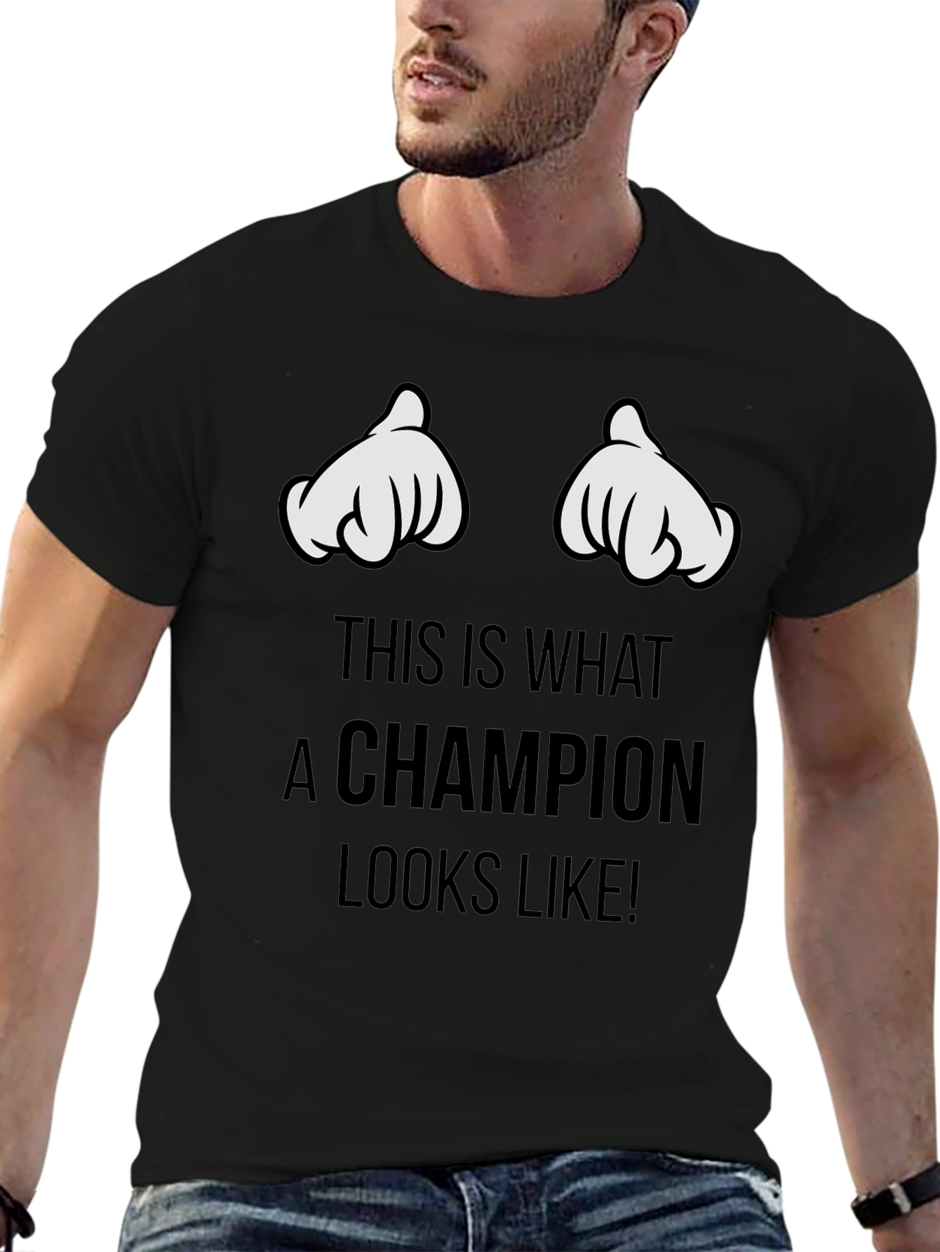 Champion T-Shirt with Cartoon Hands Design