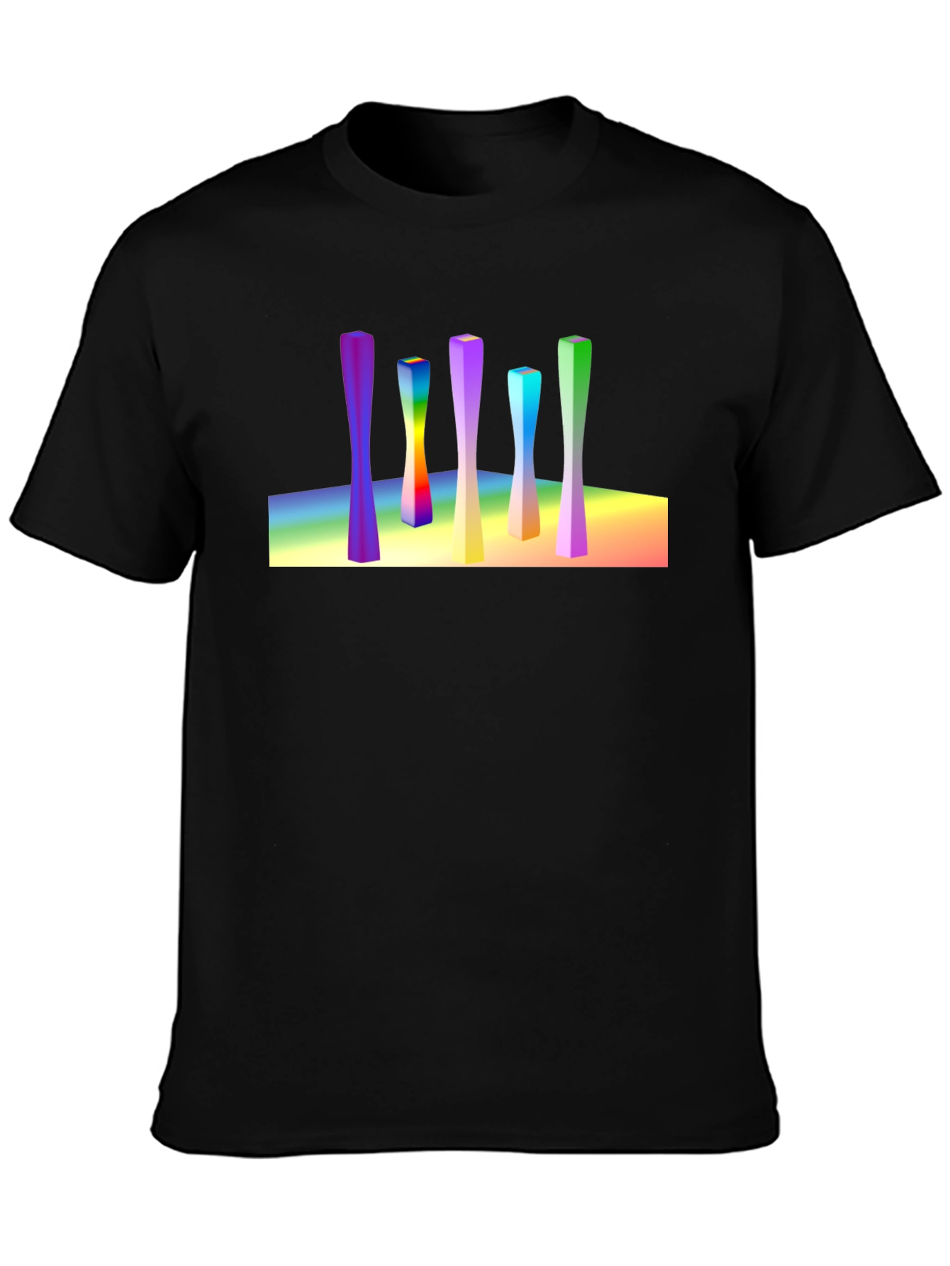 Abstract Art Rainbow Columns Black Tee
