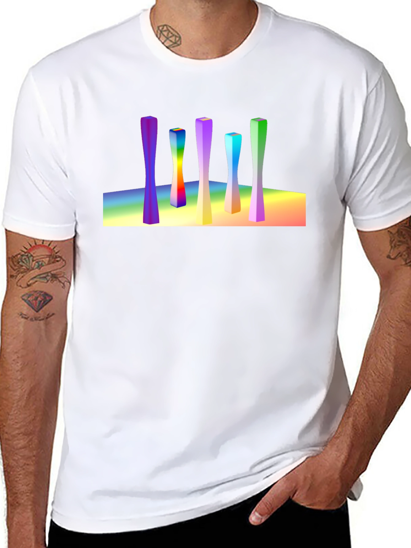 Abstract Art Rainbow Columns Black Tee