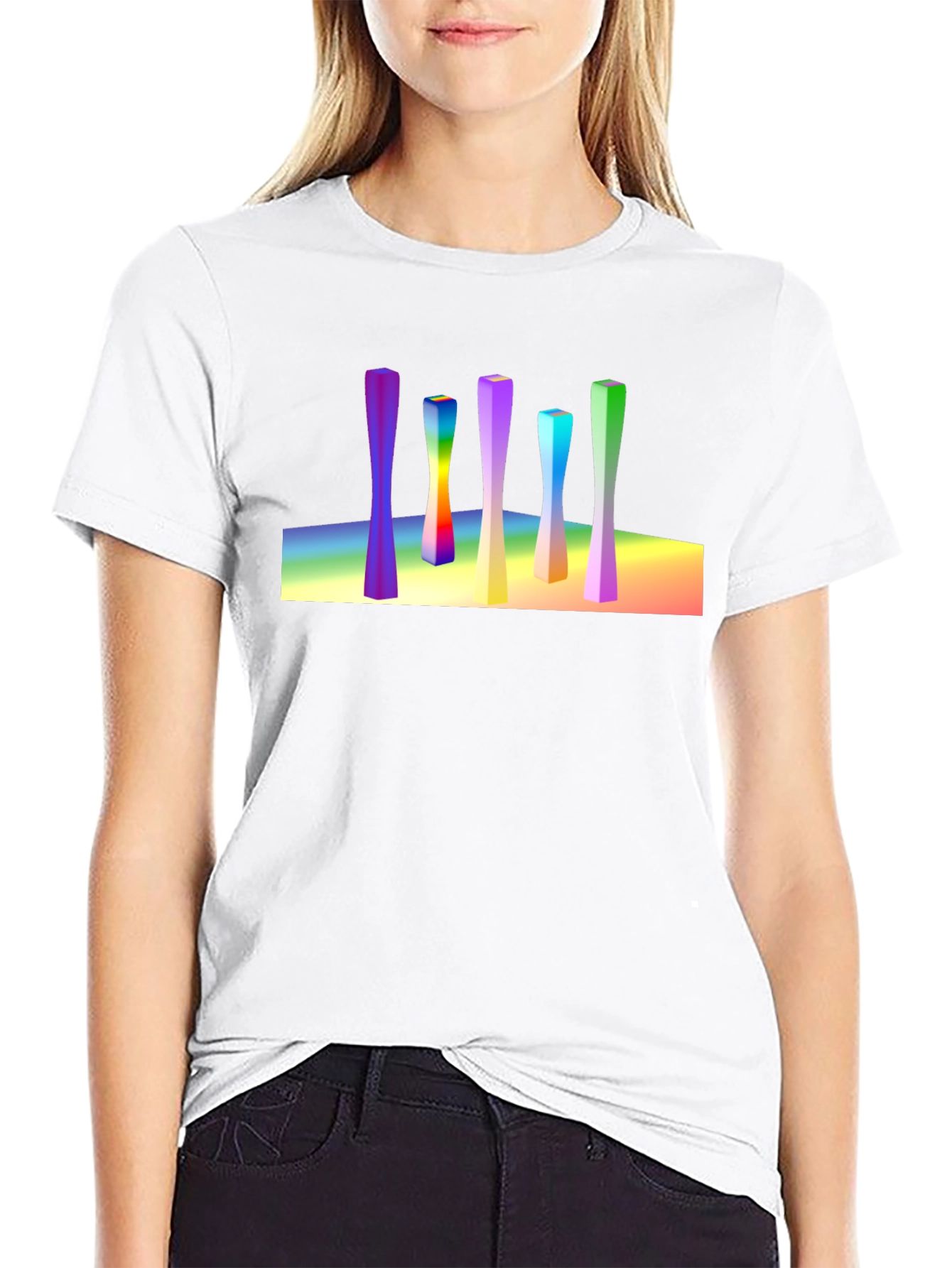 Abstract Art Rainbow Columns Black Tee