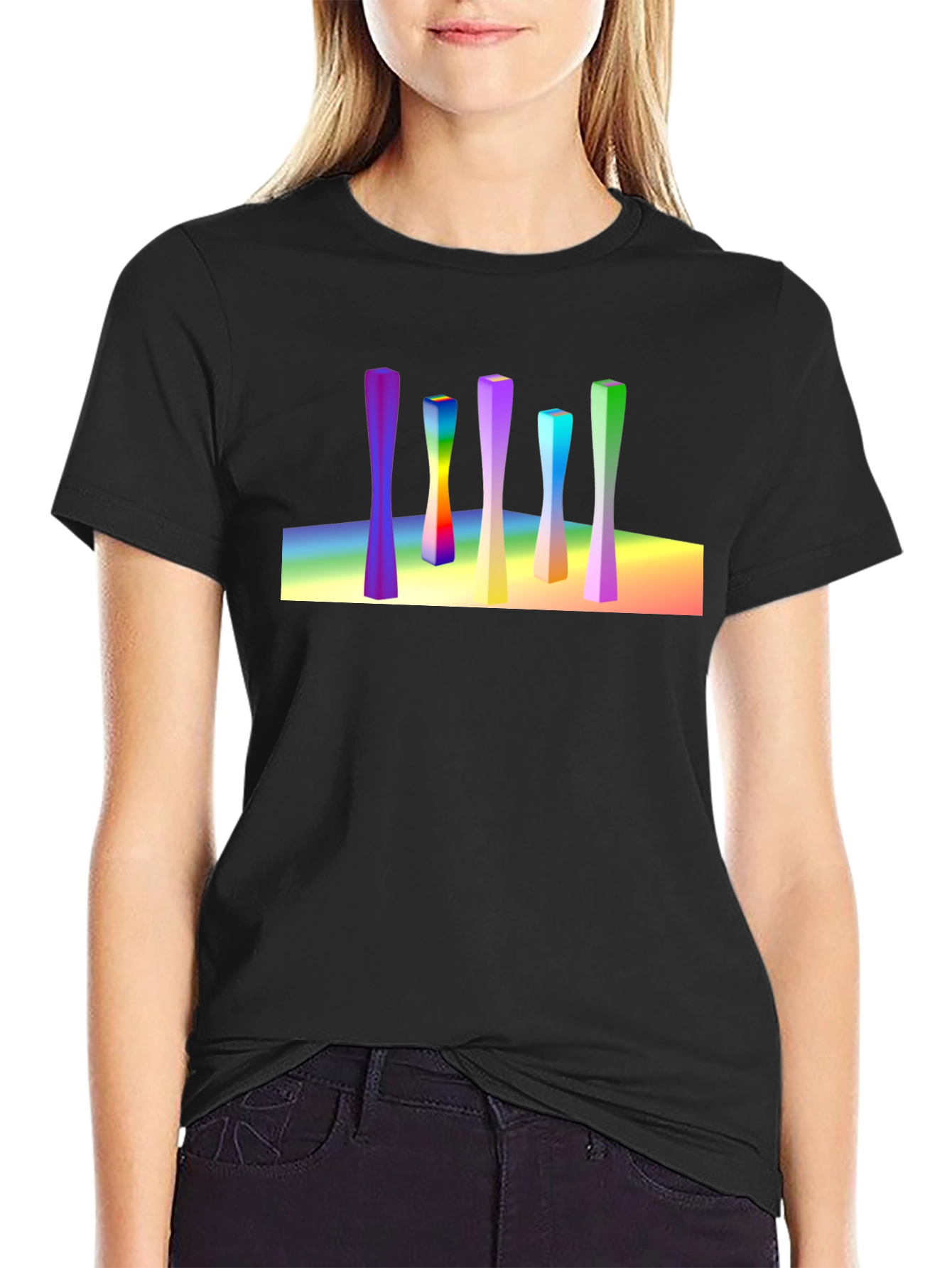 Abstract Art Rainbow Columns Black Tee