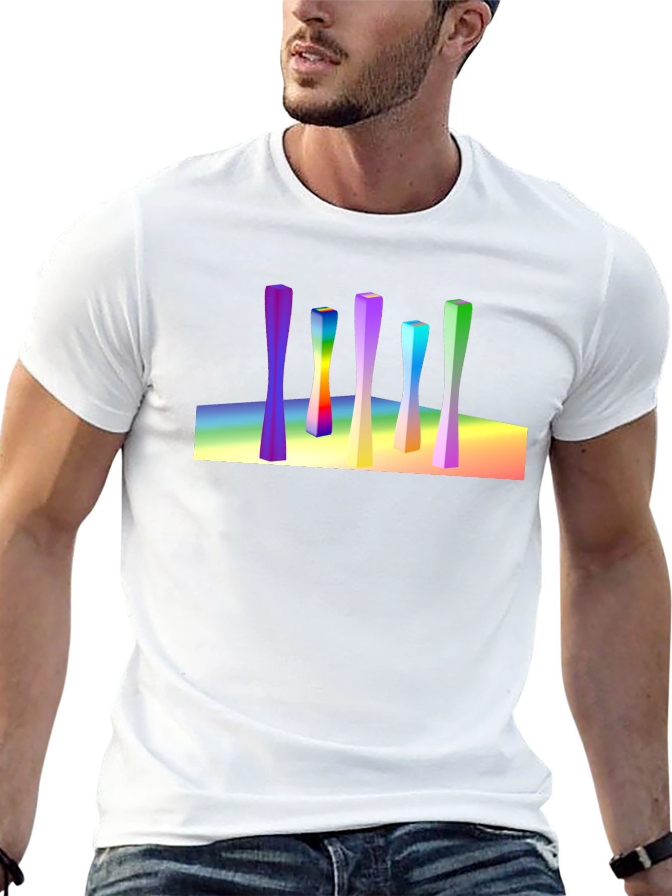 Abstract Art Rainbow Columns Black Tee