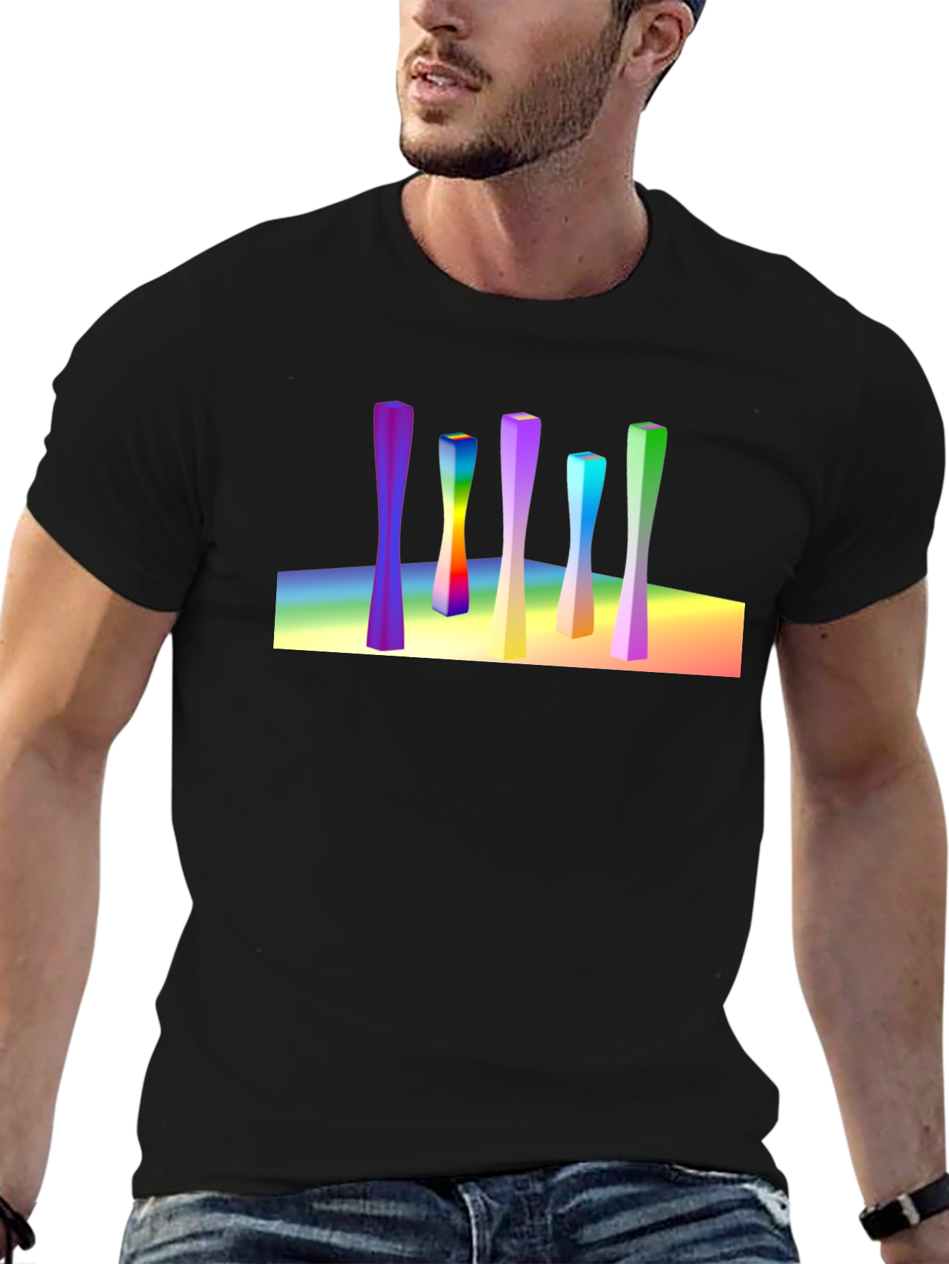 Abstract Art Rainbow Columns Black Tee