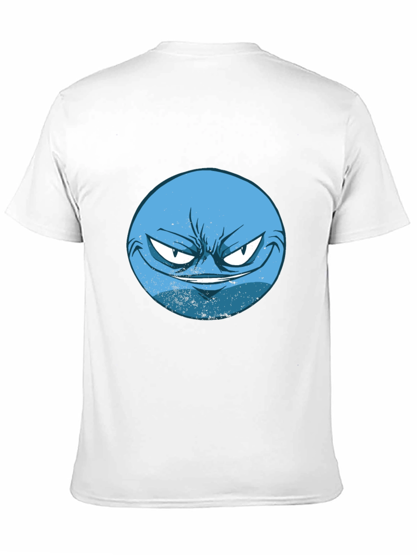 Mens Black T-Shirt with Blue Grumpy Face Graphic