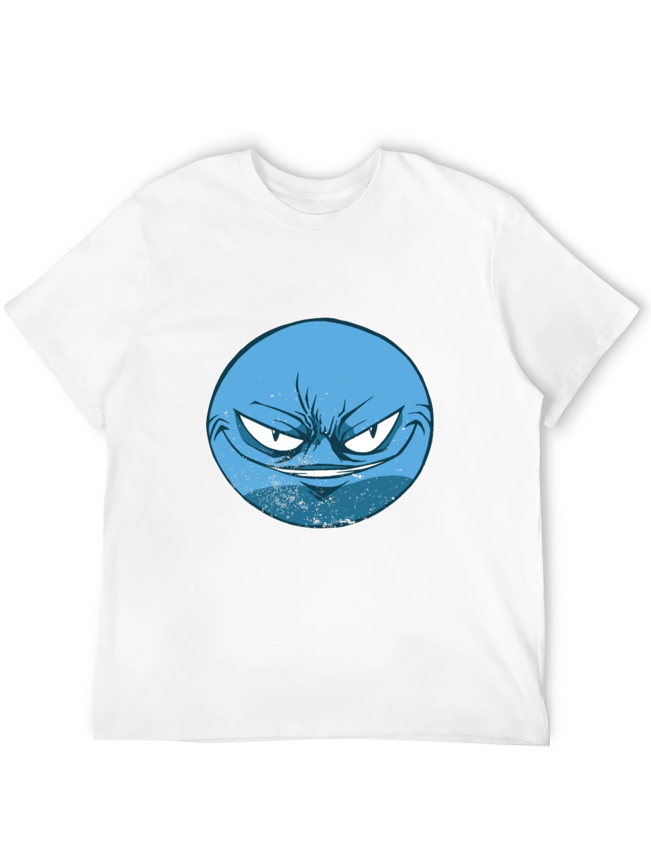 Mens Black T-Shirt with Blue Grumpy Face Graphic