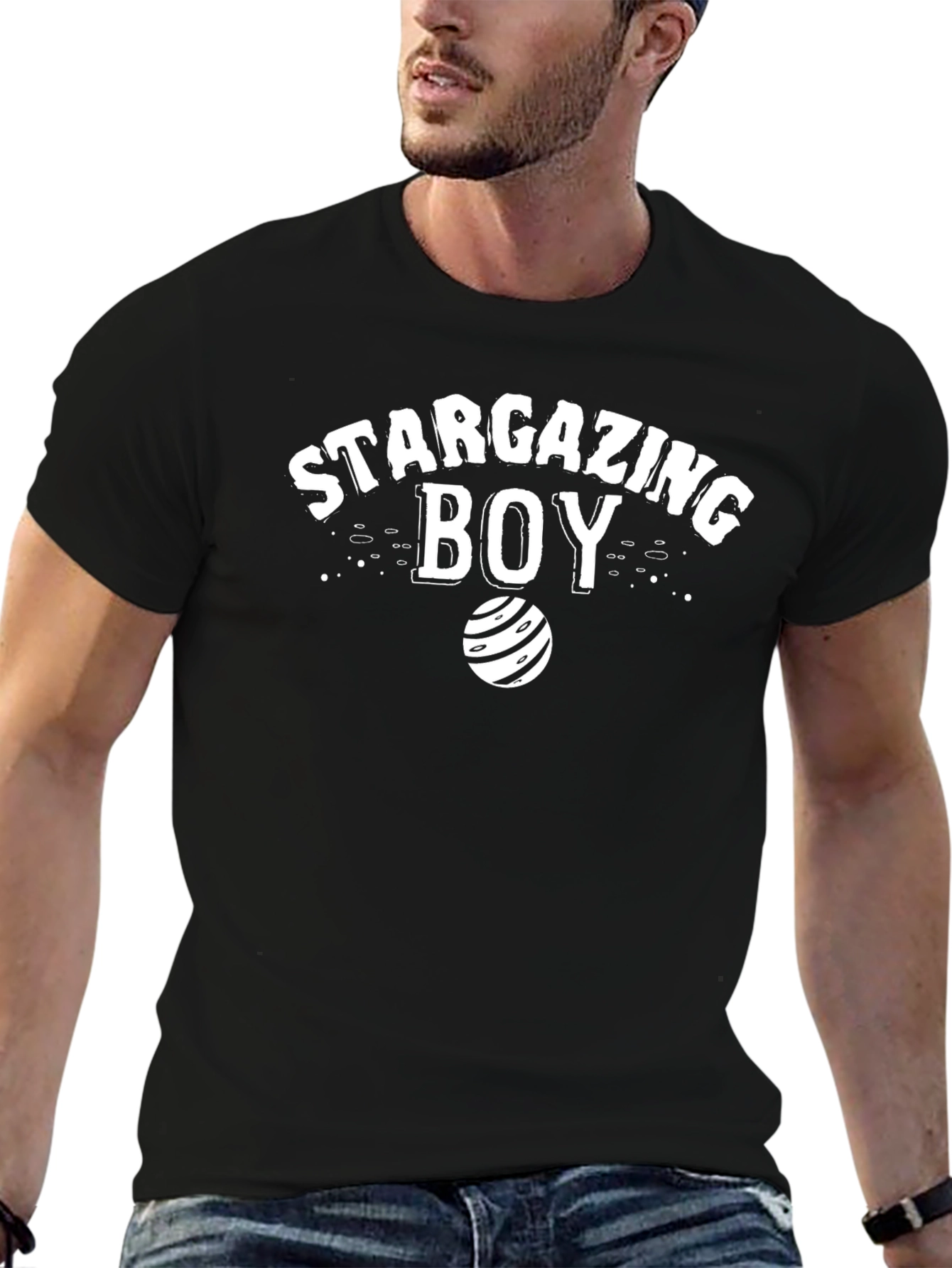Stargazing Boy Graphic T-Shirt - Black