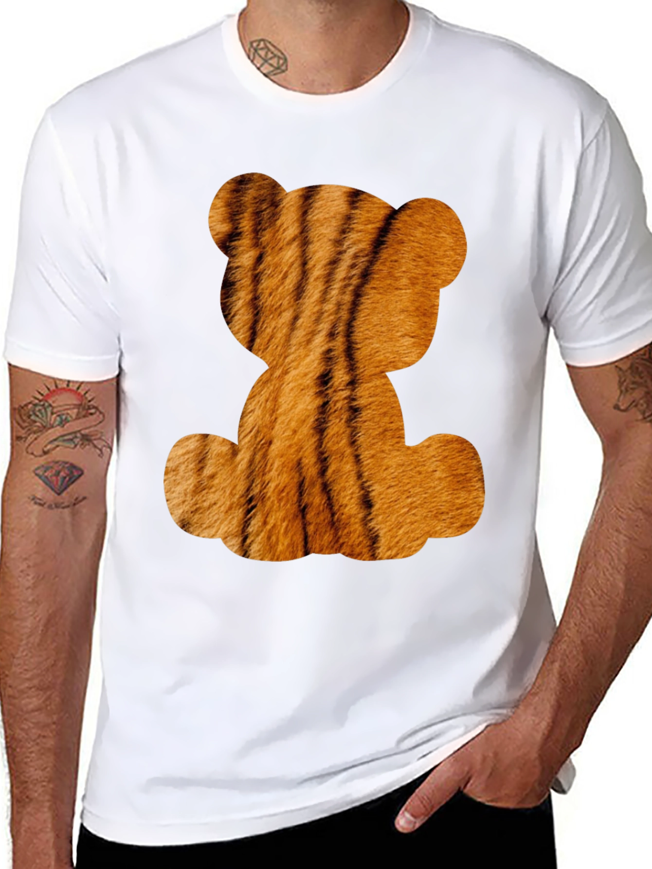 Tiger Teddy Bear Graphic Black T-Shirt