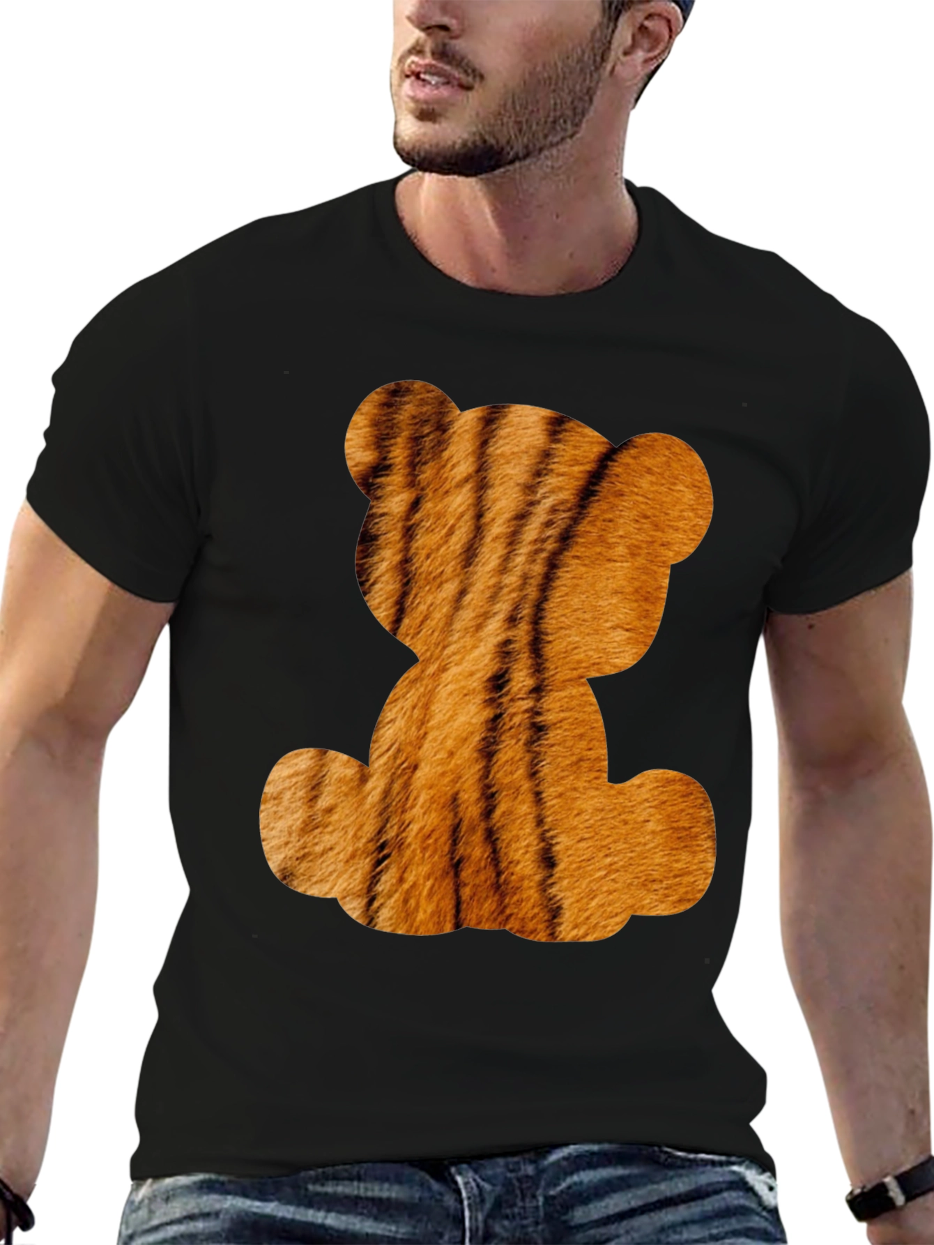 Tiger Teddy Bear Graphic Black T-Shirt