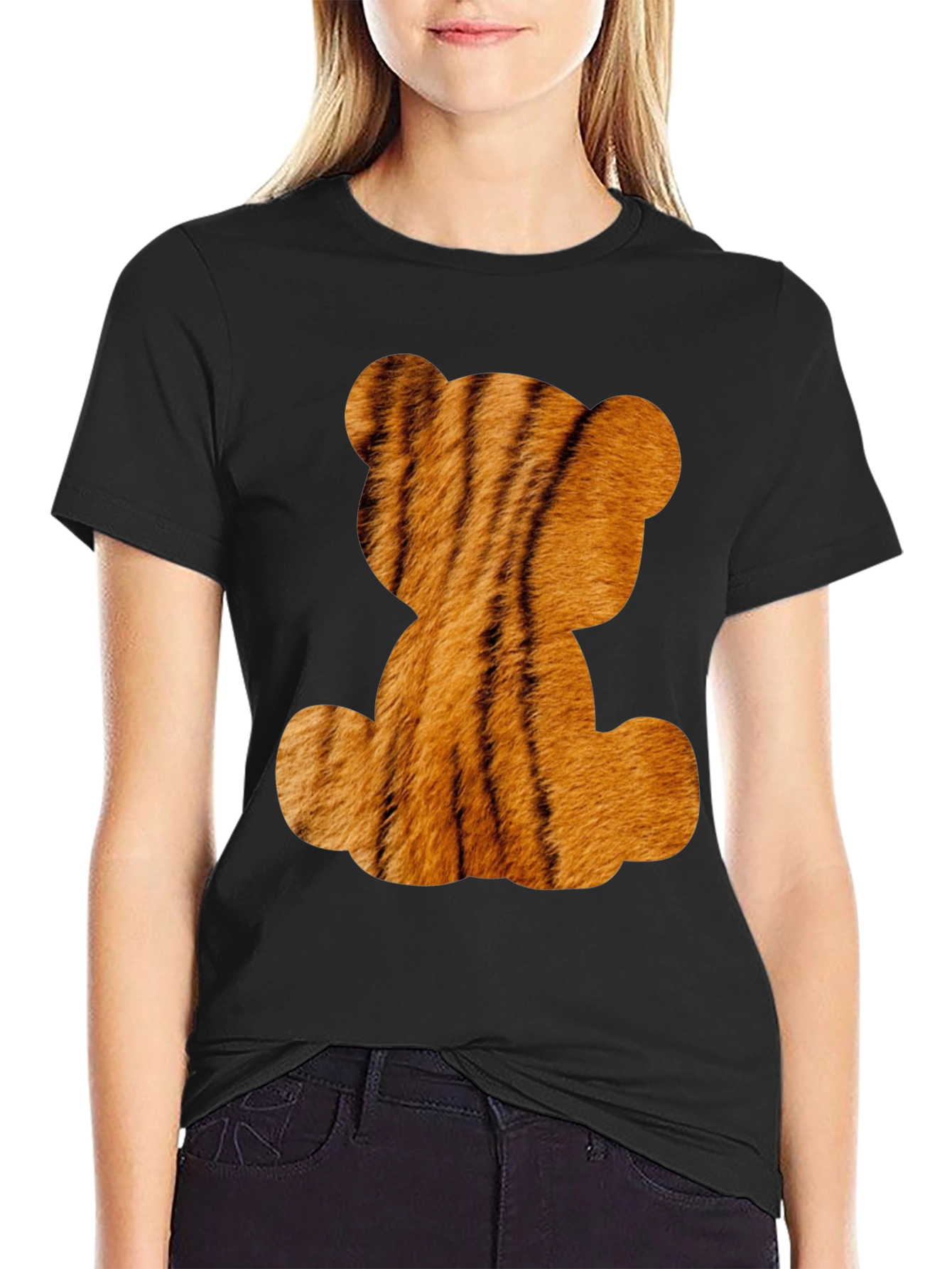 Tiger Teddy Bear Graphic Black T-Shirt