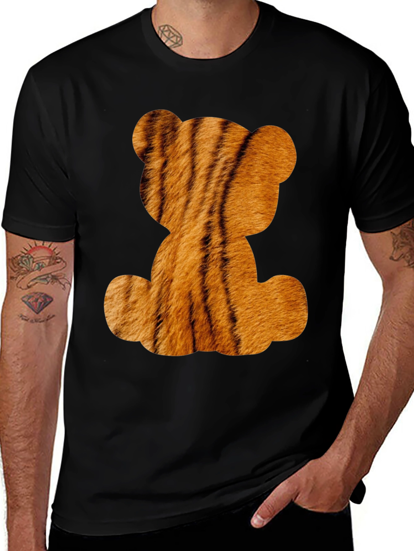 Tiger Teddy Bear Graphic Black T-Shirt