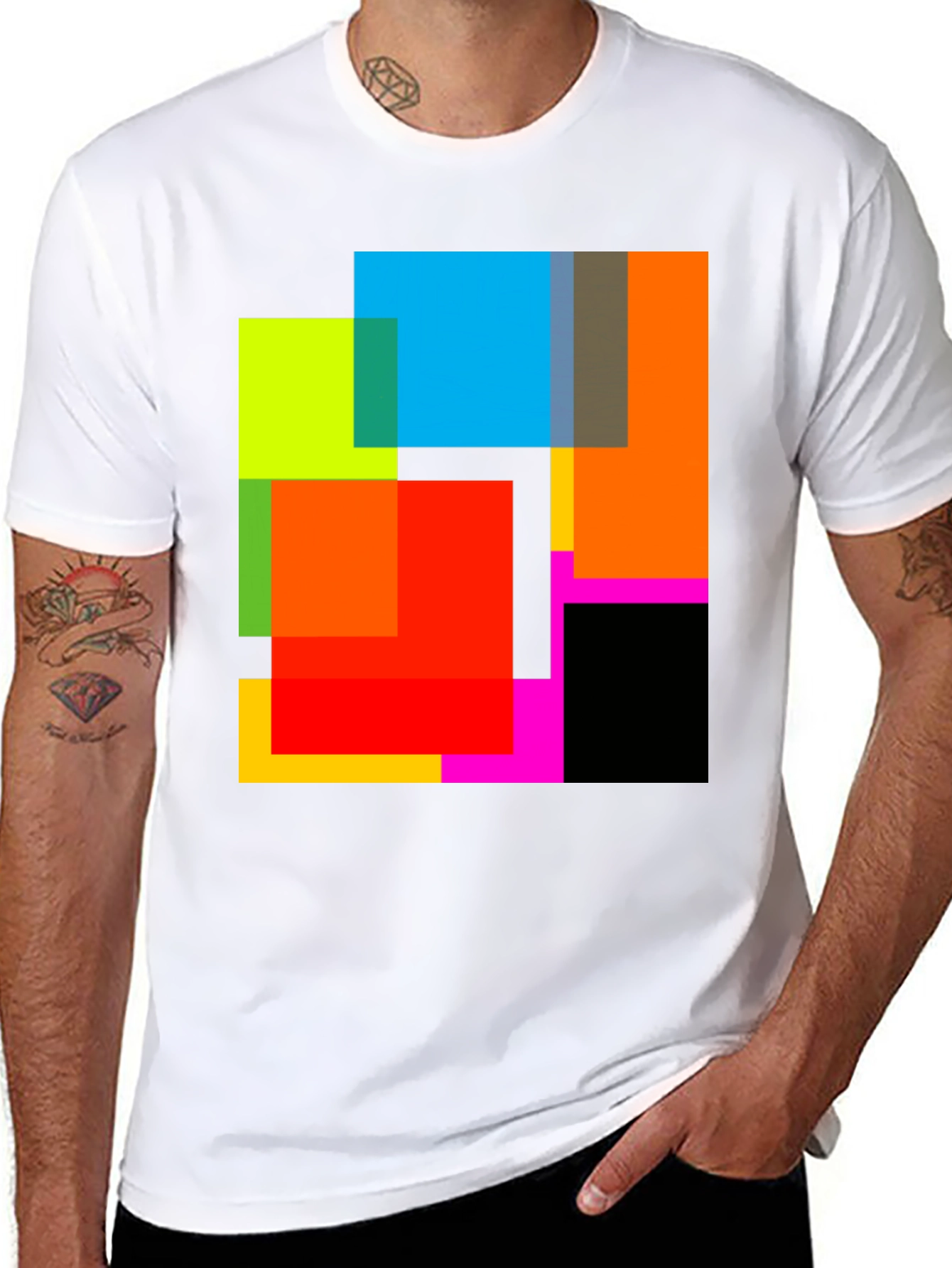 Abstract Geometric Square Pattern Black T-Shirt