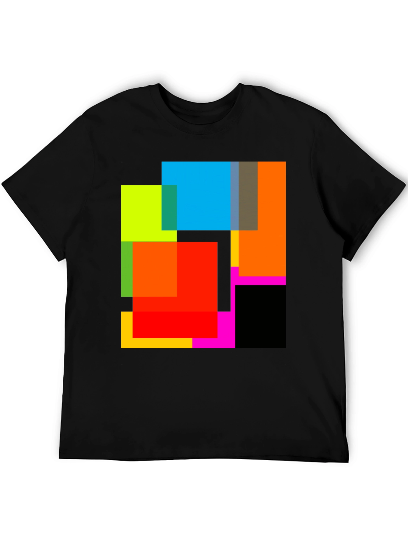 Abstract Geometric Square Pattern Black T-Shirt