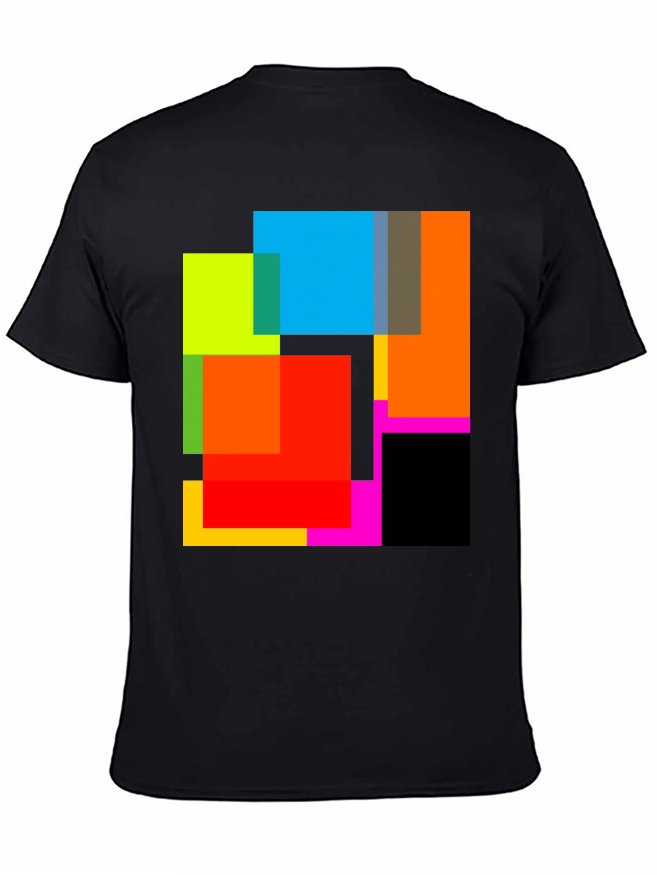 Abstract Geometric Square Pattern Black T-Shirt