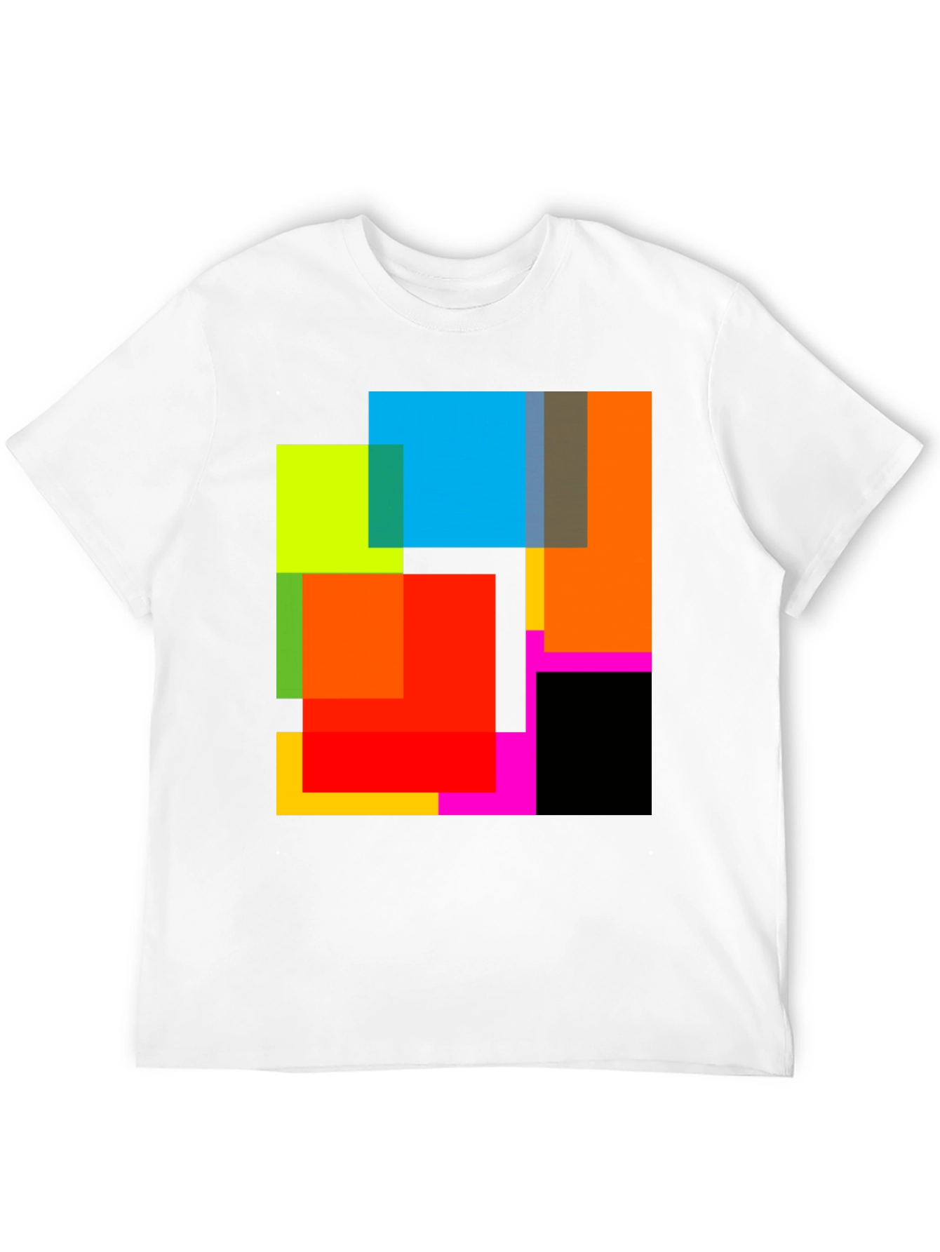 Abstract Geometric Square Pattern Black T-Shirt