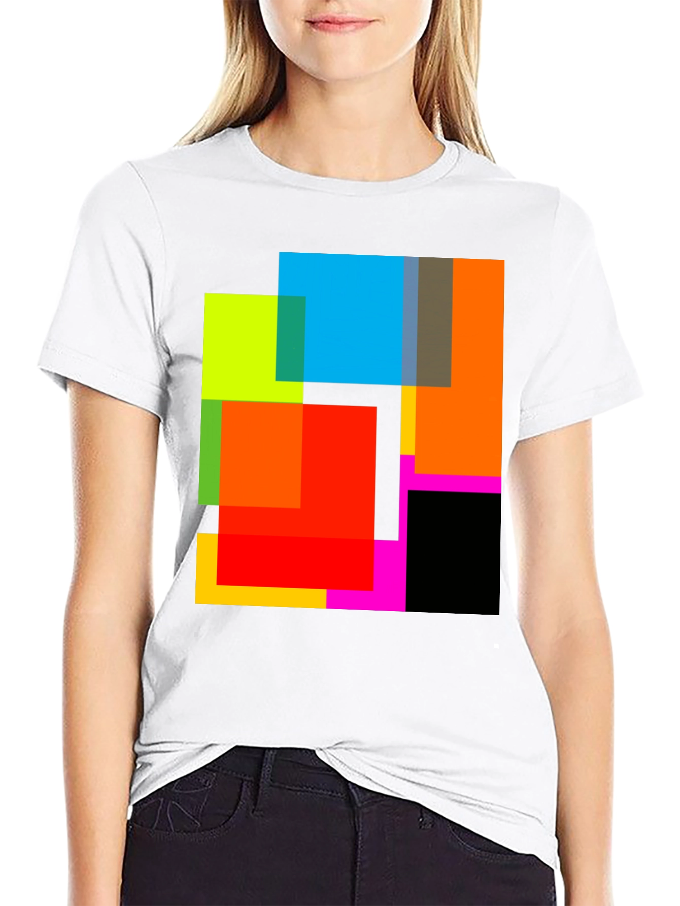 Abstract Geometric Square Pattern Black T-Shirt