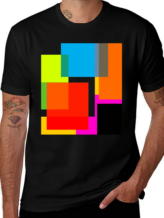 Abstract Geometric Square Pattern Black T-Shirt