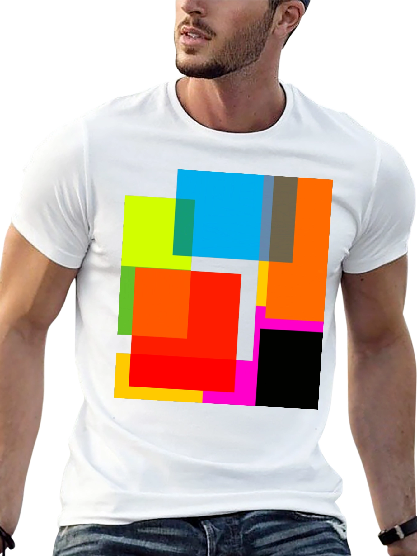 Abstract Geometric Square Pattern Black T-Shirt