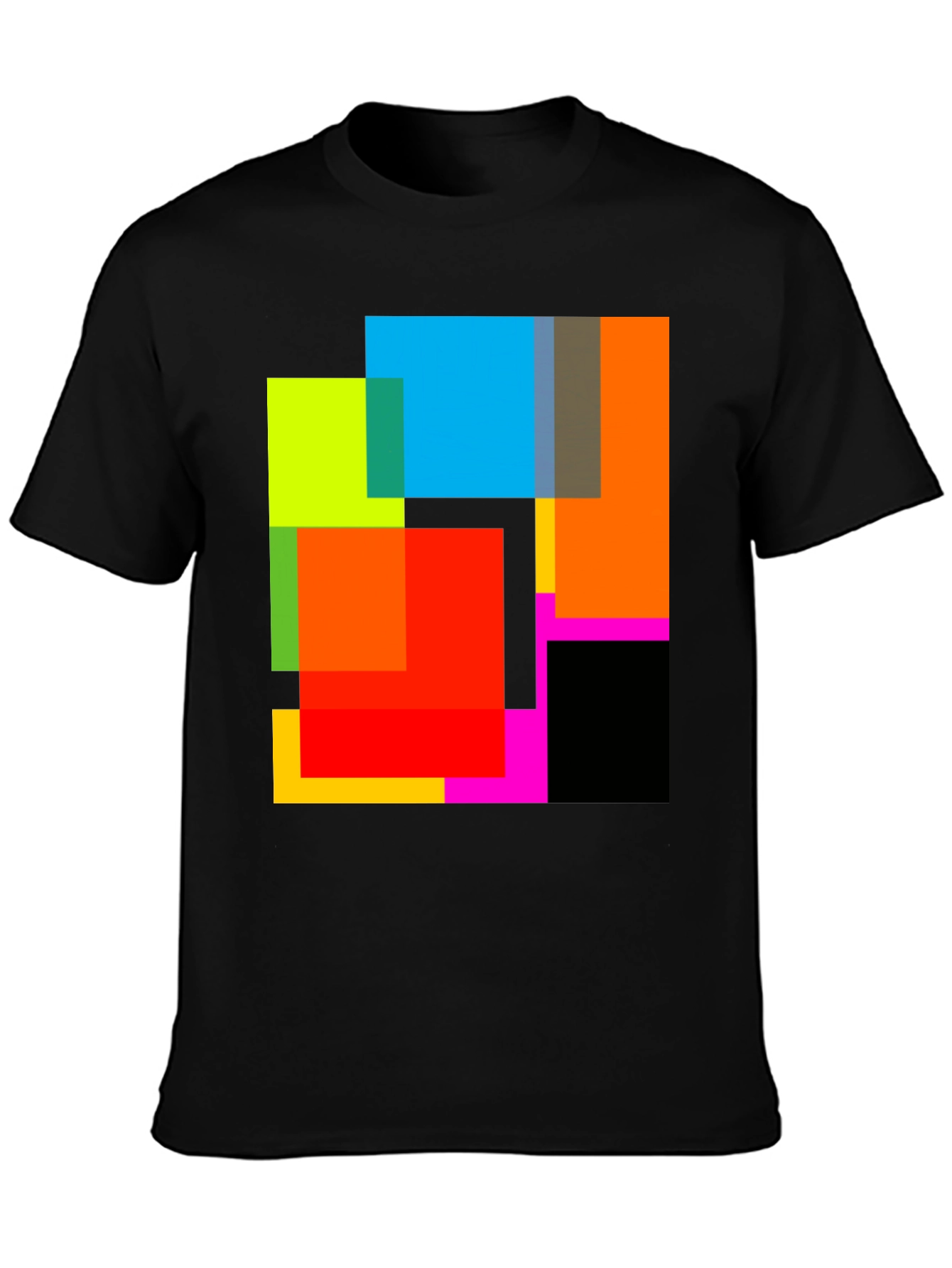 Abstract Geometric Square Pattern Black T-Shirt