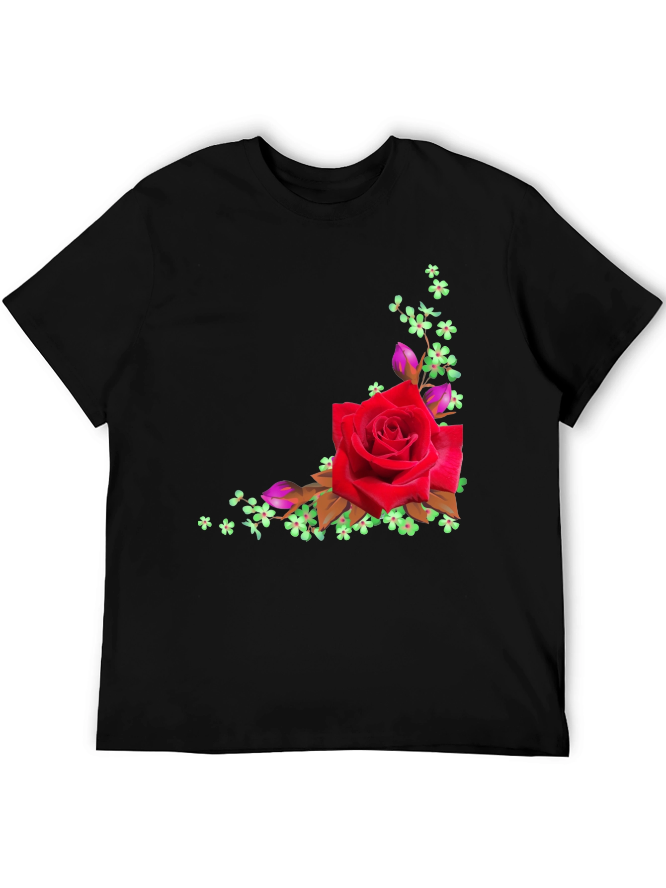 Floral Rose Graphic Black T-Shirt