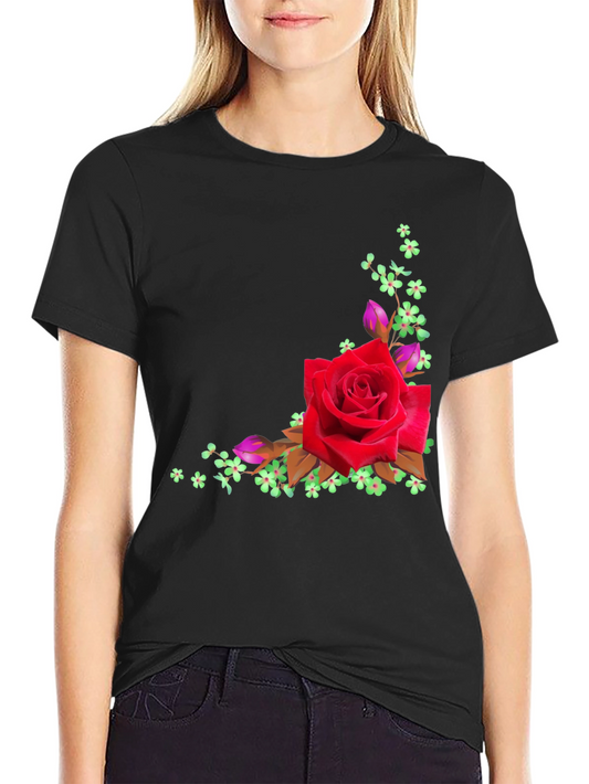 Floral Rose Graphic Black T-Shirt