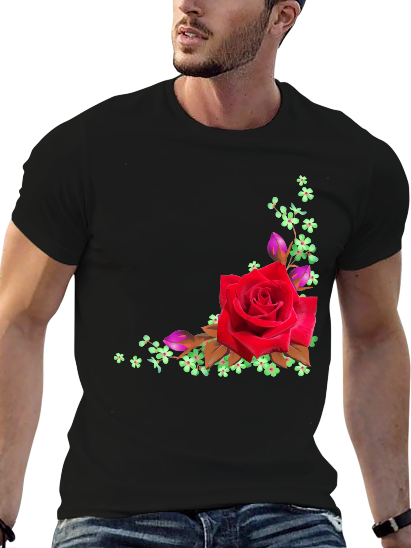 Floral Rose Graphic Black T-Shirt