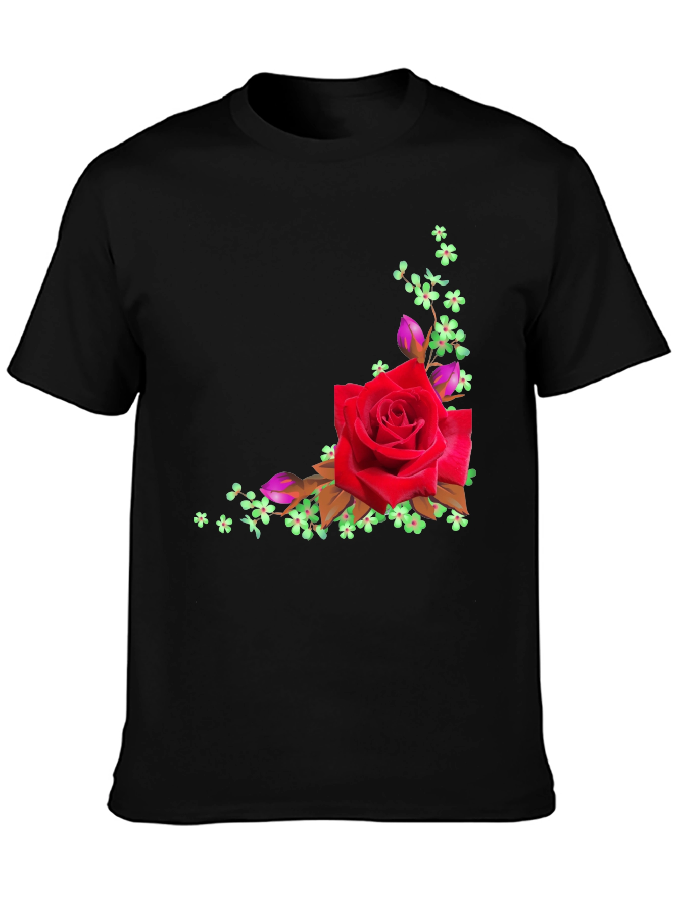 Floral Rose Graphic Black T-Shirt