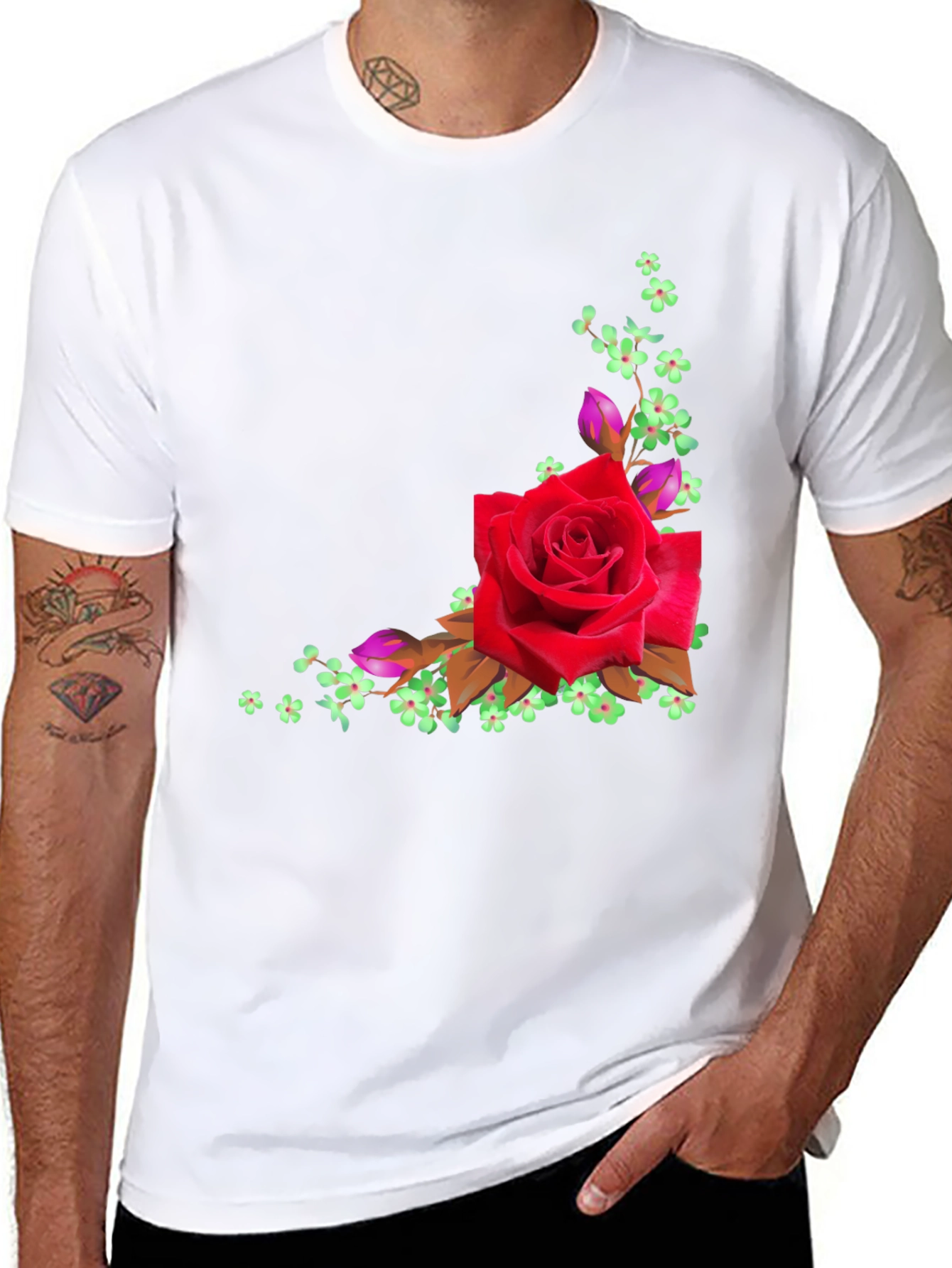 Floral Rose Graphic Black T-Shirt